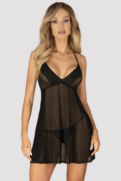 画像3: Latinesa babydoll | ベビードール＆タンガ（ワイヤーなし・フラワーモチーフ・シースルー・ブラック）| Obsessive 高級Sexyランジェリー (3)