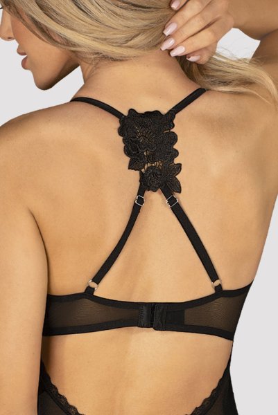 画像8: Latinesa babydoll | ベビードール＆タンガ（ワイヤーなし・フラワーモチーフ・シースルー・ブラック）| Obsessive 高級Sexyランジェリー (8)