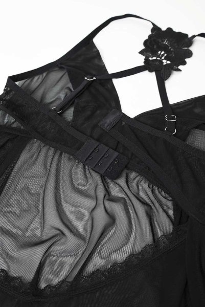 画像22: Latinesa babydoll | ベビードール＆タンガ（ワイヤーなし・フラワーモチーフ・シースルー・ブラック）| Obsessive 高級Sexyランジェリー (22)
