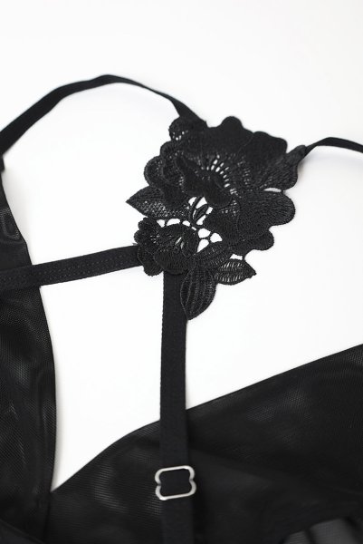 画像23: Latinesa babydoll | ベビードール＆タンガ（ワイヤーなし・フラワーモチーフ・シースルー・ブラック）| Obsessive 高級Sexyランジェリー (23)