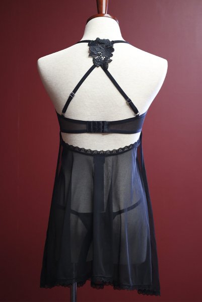 画像12: Latinesa babydoll | ベビードール＆タンガ（ワイヤーなし・フラワーモチーフ・シースルー・ブラック）| Obsessive 高級Sexyランジェリー (12)