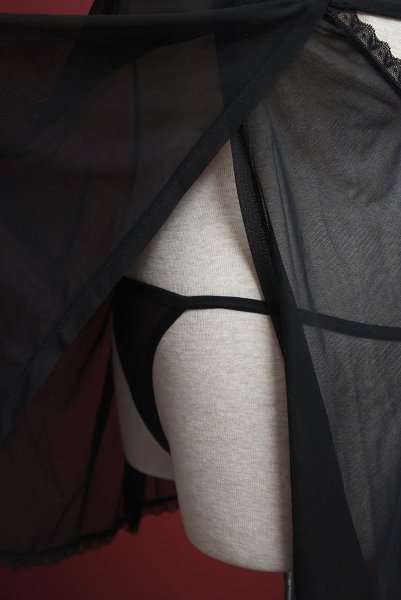 画像18: Latinesa babydoll | ベビードール＆タンガ（ワイヤーなし・フラワーモチーフ・シースルー・ブラック）| Obsessive 高級Sexyランジェリー (18)