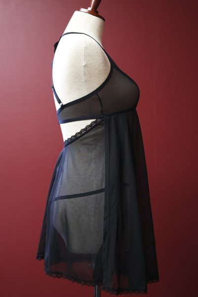 画像13: Latinesa babydoll | ベビードール＆タンガ（ワイヤーなし・フラワーモチーフ・シースルー・ブラック）| Obsessive 高級Sexyランジェリー (13)