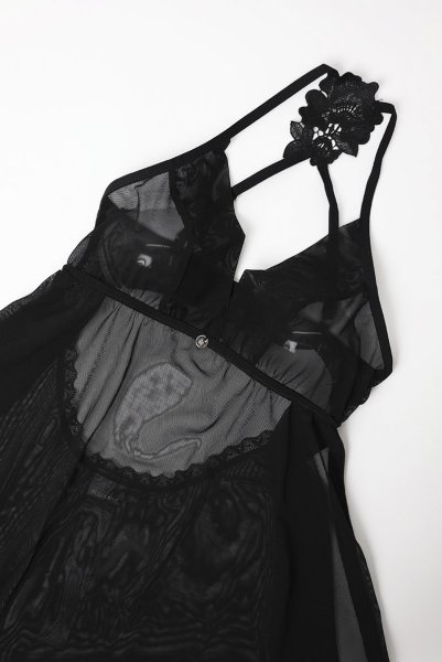 画像19: Latinesa babydoll | ベビードール＆タンガ（ワイヤーなし・フラワーモチーフ・シースルー・ブラック）| Obsessive 高級Sexyランジェリー (19)