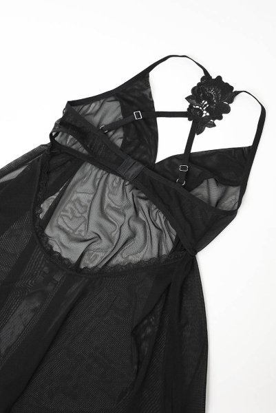 画像20: Latinesa babydoll | ベビードール＆タンガ（ワイヤーなし・フラワーモチーフ・シースルー・ブラック）| Obsessive 高級Sexyランジェリー (20)