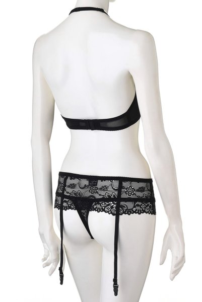 画像12: 838 SEG 1 set black | フラワーレースのブラ＆タンガ＆ガーターベルト3点セット ・ノンパテッドブラ・ノンワイヤー・Tバック・ブラック   | 高級Sexyランジェリー Obsessive (12)