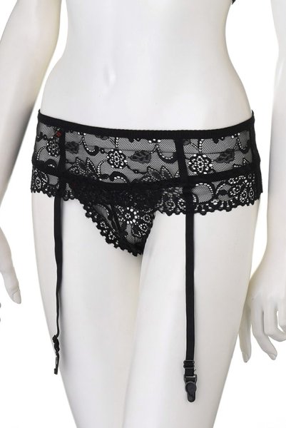 画像15: 838 SEG 1 set black | フラワーレースのブラ＆タンガ＆ガーターベルト3点セット ・ノンパテッドブラ・ノンワイヤー・Tバック・ブラック   | 高級Sexyランジェリー Obsessive (15)