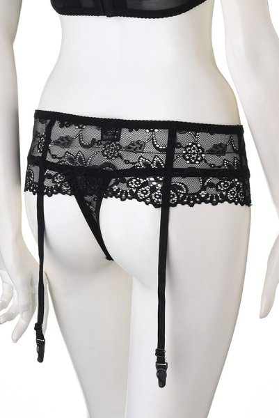 画像16: 838 SEG 1 set black | フラワーレースのブラ＆タンガ＆ガーターベルト3点セット ・ノンパテッドブラ・ノンワイヤー・Tバック・ブラック   | 高級Sexyランジェリー Obsessive (16)