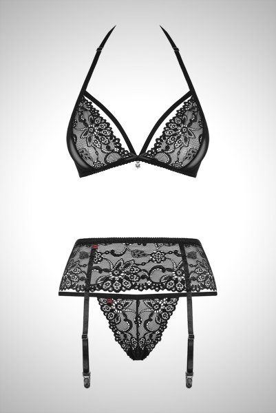 画像9: 838 SEG 1 set black | フラワーレースのブラ＆タンガ＆ガーターベルト3点セット ・ノンパテッドブラ・ノンワイヤー・Tバック・ブラック   | 高級Sexyランジェリー Obsessive (9)
