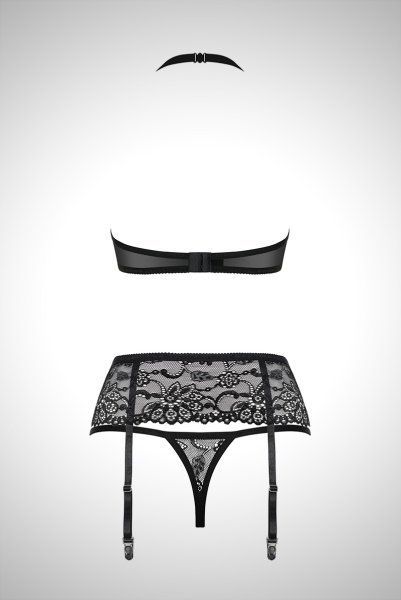 画像10: 838 SEG 1 set black | フラワーレースのブラ＆タンガ＆ガーターベルト3点セット ・ノンパテッドブラ・ノンワイヤー・Tバック・ブラック   | 高級Sexyランジェリー Obsessive (10)