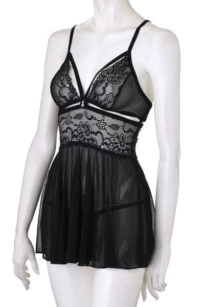 画像11: 838 BAB 1 black | 可憐なフレアのベビードール＆タンガセット・Tバック・ブラック・シースルー   | 高級Sexyランジェリー Obsessive (11)