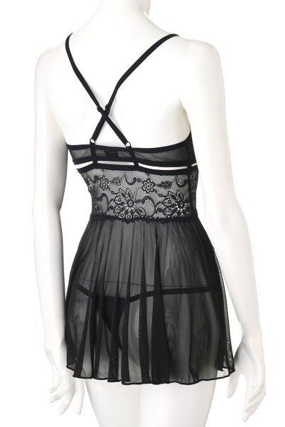 画像12: 838 BAB 1 black | 可憐なフレアのベビードール＆タンガセット・Tバック・ブラック・シースルー   | 高級Sexyランジェリー Obsessive (12)