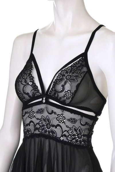 画像13: 838 BAB 1 black | 可憐なフレアのベビードール＆タンガセット・Tバック・ブラック・シースルー   | 高級Sexyランジェリー Obsessive (13)