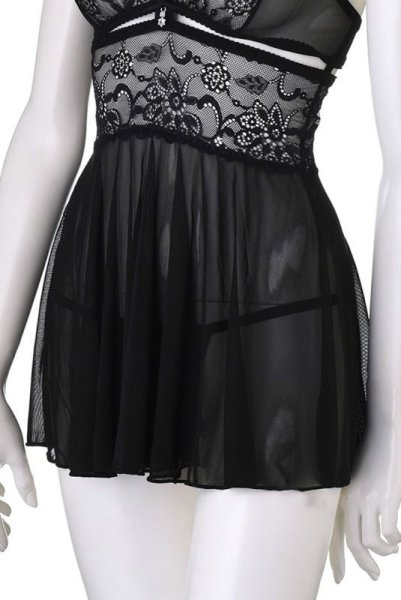 画像15: 838 BAB 1 black | 可憐なフレアのベビードール＆タンガセット・Tバック・ブラック・シースルー   | 高級Sexyランジェリー Obsessive (15)