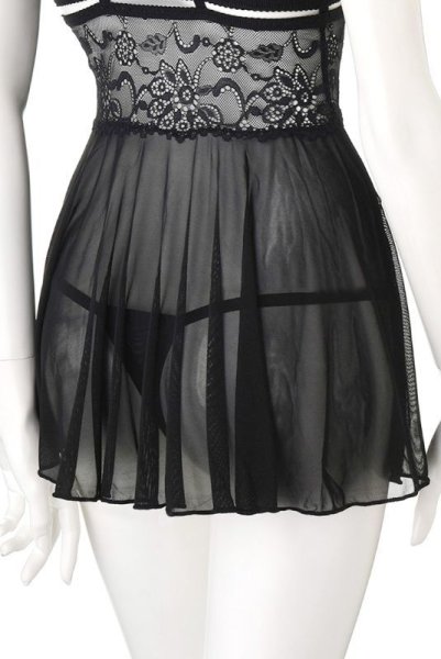 画像16: 838 BAB 1 black | 可憐なフレアのベビードール＆タンガセット・Tバック・ブラック・シースルー   | 高級Sexyランジェリー Obsessive (16)