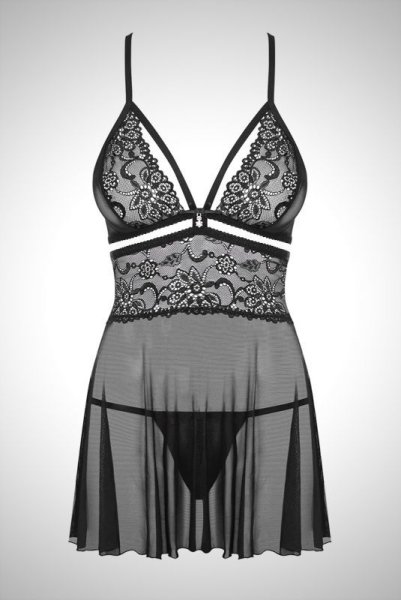 画像9: 838 BAB 1 black | 可憐なフレアのベビードール＆タンガセット・Tバック・ブラック・シースルー   | 高級Sexyランジェリー Obsessive (9)