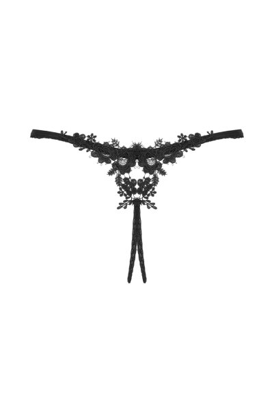 画像2: Celia Noir Crotchless thong | クロッチレスタンガ（オープンクロッチ・レース・シースルー・ブラック）| Obsessive 高級Sexyランジェリー (2)