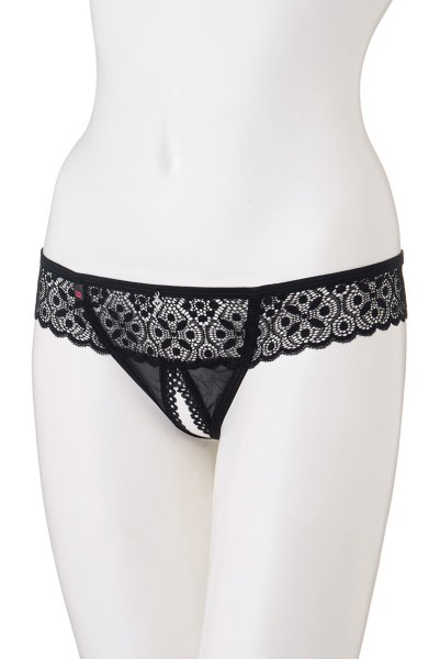 画像8: Shibu panties | ジオメトリックなレースで大胆に装うオープンクロッチ・タンガ ・Tバック・ クロッチレス・黒   | 高級Sexyランジェリー Obsessive (8)