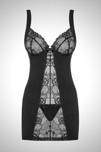 画像9: Heartina chemise black | シースルーで魅せるスリップドレス＆タンガセット・Tバック・ブラック   | 高級Sexyランジェリー Obsessive (9)