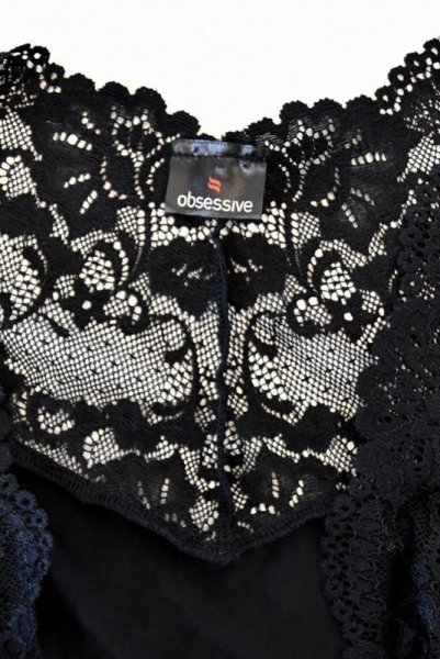 画像15: 810 PEI 1 black | 柔らかサテンストレッチのガウン・ローブ・花柄レース・ブラック   | 高級Sexyランジェリー Obsessive (15)