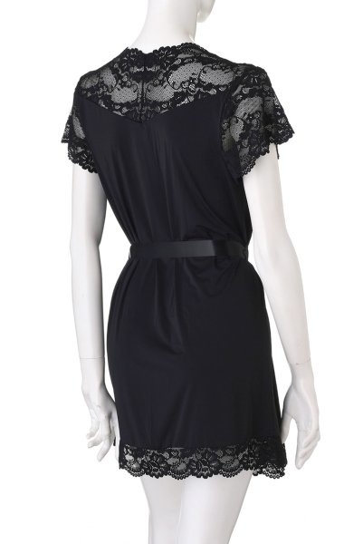 画像12: 810 PEI 1 black | 柔らかサテンストレッチのガウン・ローブ・花柄レース・ブラック   | 高級Sexyランジェリー Obsessive (12)