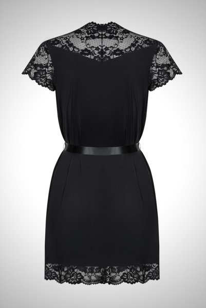 画像10: 810 PEI 1 black | 柔らかサテンストレッチのガウン・ローブ・花柄レース・ブラック   | 高級Sexyランジェリー Obsessive (10)