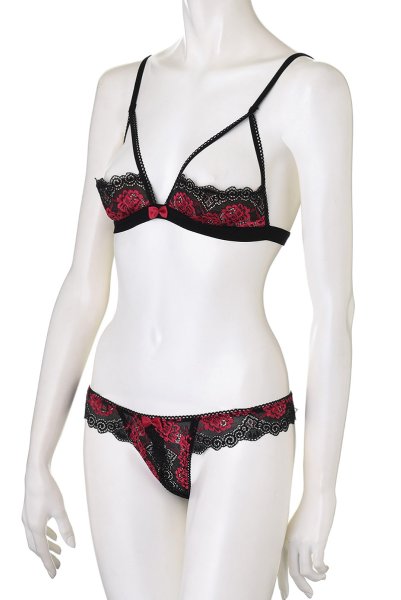 画像9: Tulia cupless set | HOTピンクが映えるオープンバストブラ＆クロッチレスタンガ・オープンクロッチ・ホットピンク×ブラック   | 高級Sexyランジェリー Obsessive (9)