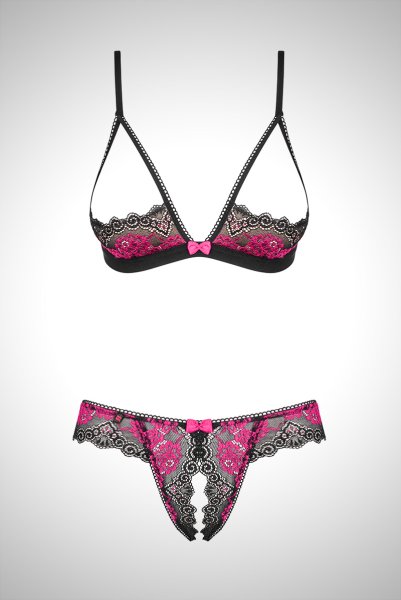 画像15: Tulia cupless set | HOTピンクが映えるオープンバストブラ＆クロッチレスタンガ・オープンクロッチ・ホットピンク×ブラック   | 高級Sexyランジェリー Obsessive (15)