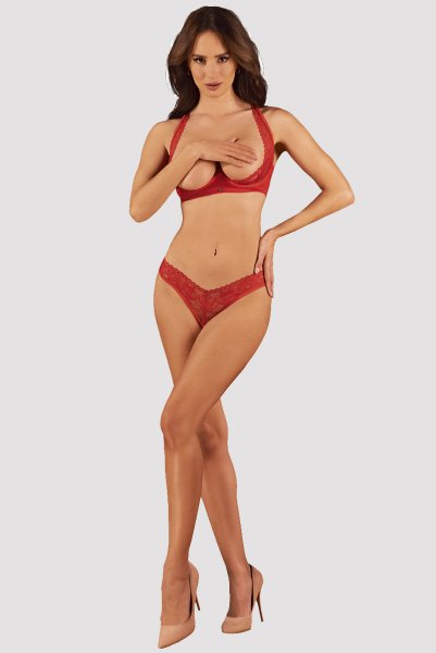 画像5: Lacelove cupless set |カップレスブラ&クロッチレスソング2点セット・レッド | obsessive 高級Sexyランジェリー (5)