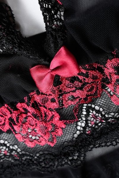 画像17: Tulia 2pcs set black | ローズの花々が印象的なブラレット＆ブラジリアンショーツの2点セット ・ノンパテッドブラ・ホットピンク×ブラック   | 高級Sexyランジェリー Obsessive (17)