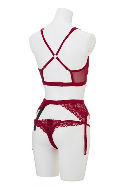 画像2: Lacelove 3pcs set |ブラレット&ガーターベルト&ブラジリアンショーツ3点セット・レッド | obsessive 高級Sexyランジェリー (2)