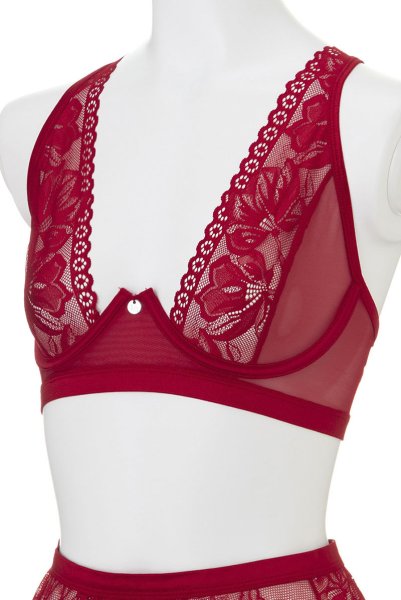 画像3: Lacelove 3pcs set |ブラレット&ガーターベルト&ブラジリアンショーツ3点セット・レッド | obsessive 高級Sexyランジェリー (3)