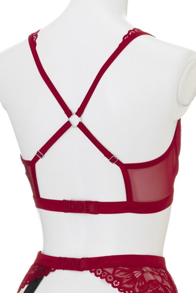 画像4: Lacelove 3pcs set |ブラレット&ガーターベルト&ブラジリアンショーツ3点セット・レッド | obsessive 高級Sexyランジェリー (4)