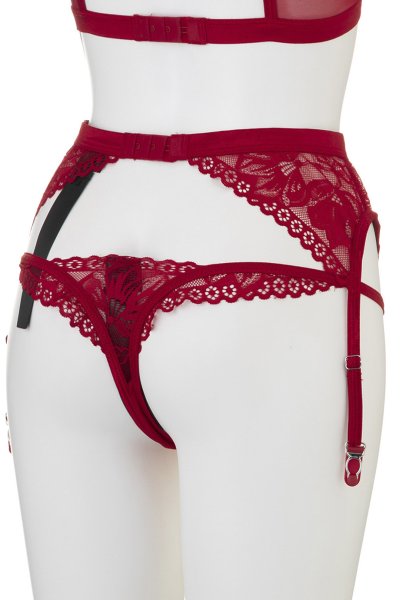 画像6: Lacelove 3pcs set |ブラレット&ガーターベルト&ブラジリアンショーツ3点セット・レッド | obsessive 高級Sexyランジェリー (6)