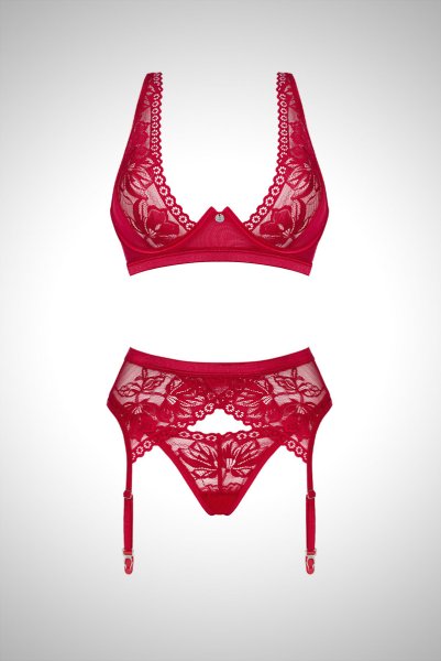画像7: Lacelove 3pcs set |ブラレット&ガーターベルト&ブラジリアンショーツ3点セット・レッド | obsessive 高級Sexyランジェリー (7)