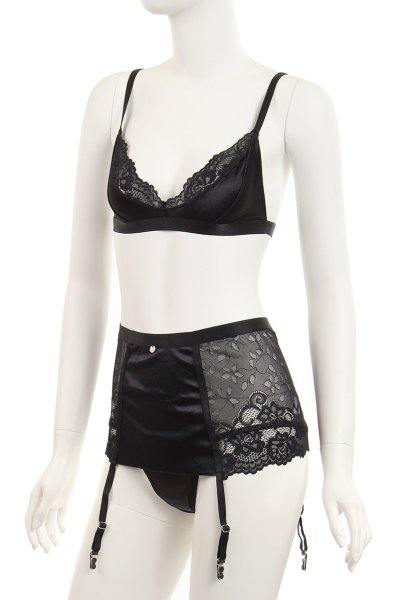 画像11: 在庫限り｜Blanita 3pcs set | ブラ＆ガーターベルト＆タンガ3点セット・Tバック・ブラック   | 高級Sexyランジェリー Obsessive (11)