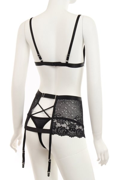 画像12: 在庫限り｜Blanita 3pcs set | ブラ＆ガーターベルト＆タンガ3点セット・Tバック・ブラック   | 高級Sexyランジェリー Obsessive (12)