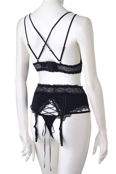 画像10: 在庫限り|Lolitte 3pcs set black | ブラレット&タンガ&ガーターベルト3点セット ・ノンパテッドブラ・ノンワイヤー・Tバック・ブラック   | 高級Sexyランジェリー Obsessive (10)