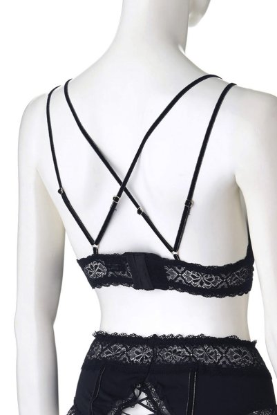 画像12: 在庫限り|Lolitte 3pcs set black | ブラレット&タンガ&ガーターベルト3点セット ・ノンパテッドブラ・ノンワイヤー・Tバック・ブラック   | 高級Sexyランジェリー Obsessive (12)