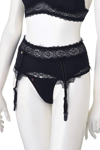 画像13: 在庫限り|Lolitte 3pcs set black | ブラレット&タンガ&ガーターベルト3点セット ・ノンパテッドブラ・ノンワイヤー・Tバック・ブラック   | 高級Sexyランジェリー Obsessive (13)