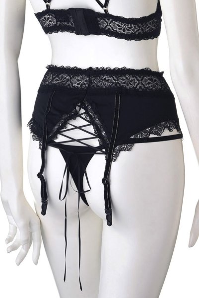 画像14: 在庫限り|Lolitte 3pcs set black | ブラレット&タンガ&ガーターベルト3点セット ・ノンパテッドブラ・ノンワイヤー・Tバック・ブラック   | 高級Sexyランジェリー Obsessive (14)