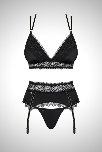 画像7: 在庫限り|Lolitte 3pcs set black | ブラレット&タンガ&ガーターベルト3点セット ・ノンパテッドブラ・ノンワイヤー・Tバック・ブラック   | 高級Sexyランジェリー Obsessive (7)