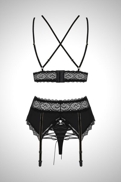 画像8: 在庫限り|Lolitte 3pcs set black | ブラレット&タンガ&ガーターベルト3点セット ・ノンパテッドブラ・ノンワイヤー・Tバック・ブラック   | 高級Sexyランジェリー Obsessive (8)