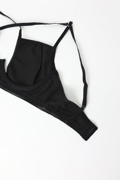 画像15: Norides-3-pcs-set | ワイヤー入りブラ&ガーターベルト&タンガ3点セット(レザー・レース・ブラック)| Obsessive 高級Sexyランジェリー (15)