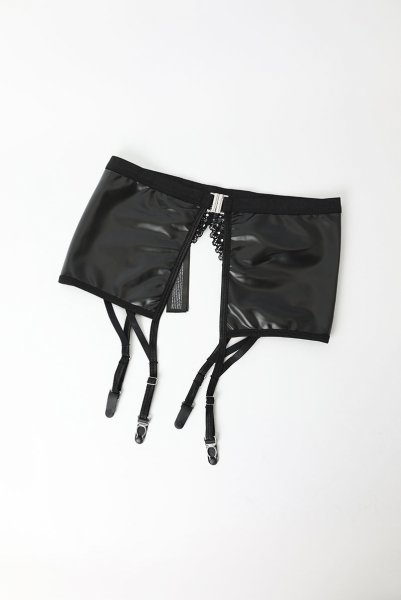 画像20: Norides-3-pcs-set | ワイヤー入りブラ&ガーターベルト&タンガ3点セット(レザー・レース・ブラック)| Obsessive 高級Sexyランジェリー (20)