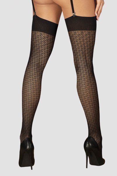 画像5: S824 stockings |ガーターストッキング （幾何学模様・肌側シリコンなし・網タイツ・ブラック）| Obsessive 高級Sexyランジェリー (5)