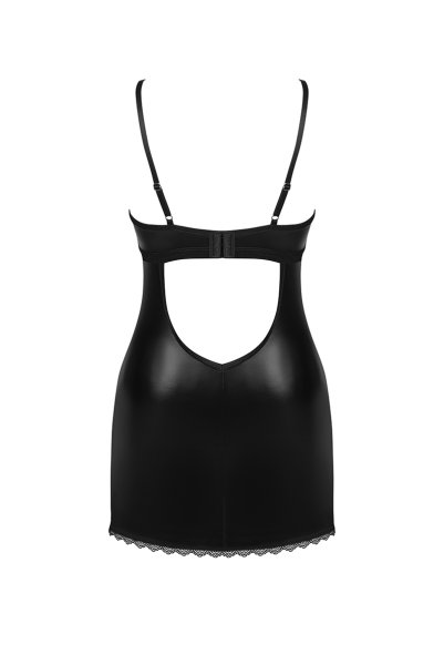 画像2: Norides chemise & thong | スリップドレス&タンガ(ワイヤーあり・レザー・レース・ブラック)| Obsessive 高級Sexyランジェリー (2)