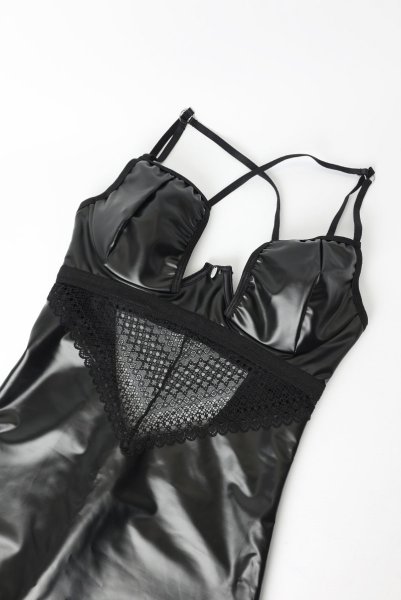 画像11: Norides chemise & thong | スリップドレス&タンガ(ワイヤーあり・レザー・レース・ブラック)| Obsessive 高級Sexyランジェリー (11)