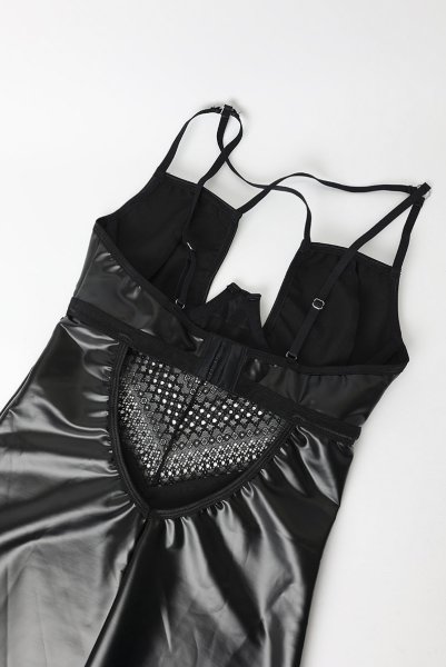 画像12: Norides chemise & thong | スリップドレス&タンガ(ワイヤーあり・レザー・レース・ブラック)| Obsessive 高級Sexyランジェリー (12)