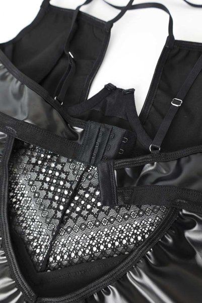 画像14: Norides chemise & thong | スリップドレス&タンガ(ワイヤーあり・レザー・レース・ブラック)| Obsessive 高級Sexyランジェリー (14)